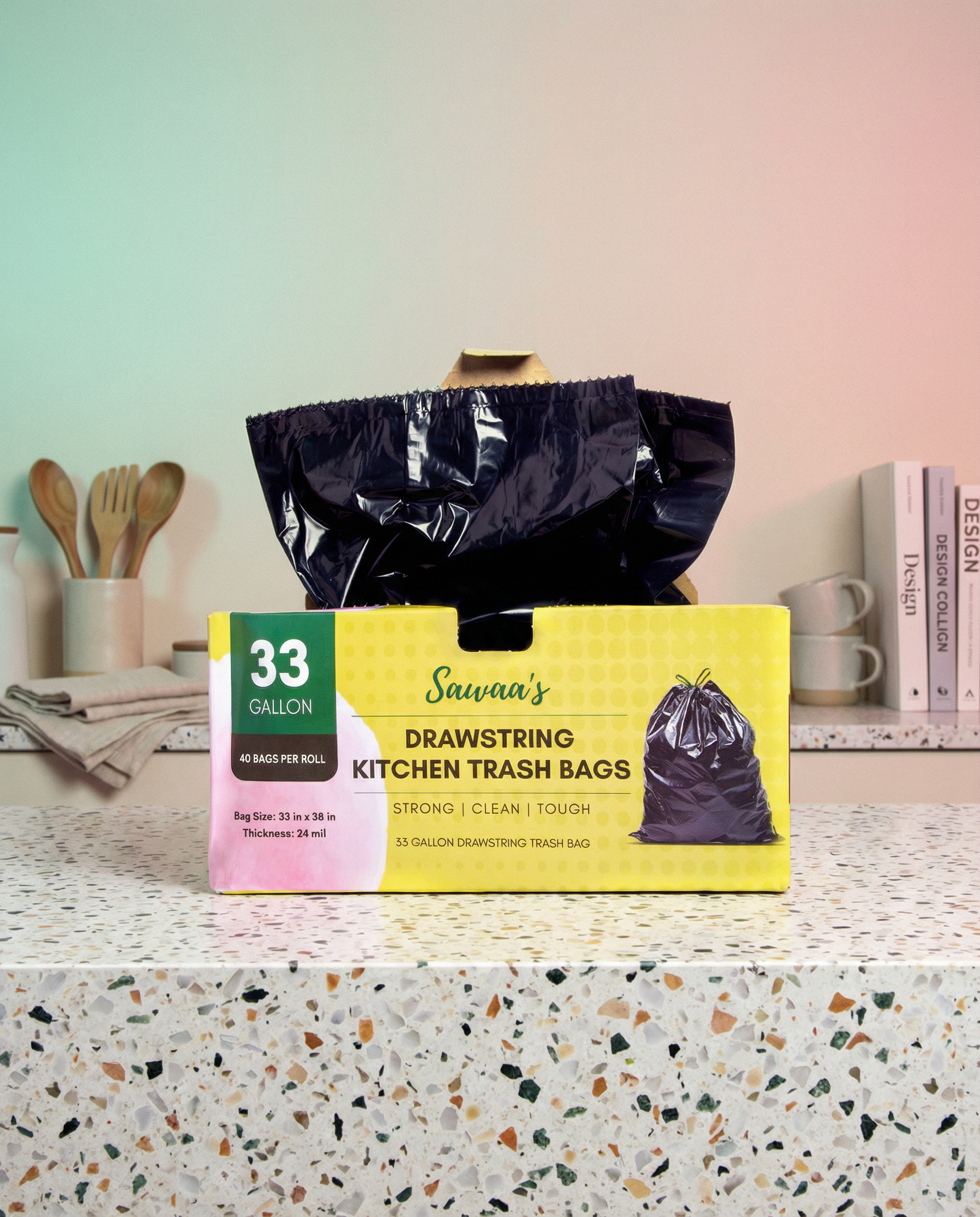 33 Gallon Tall Kitchen Drawstring Trash Bags