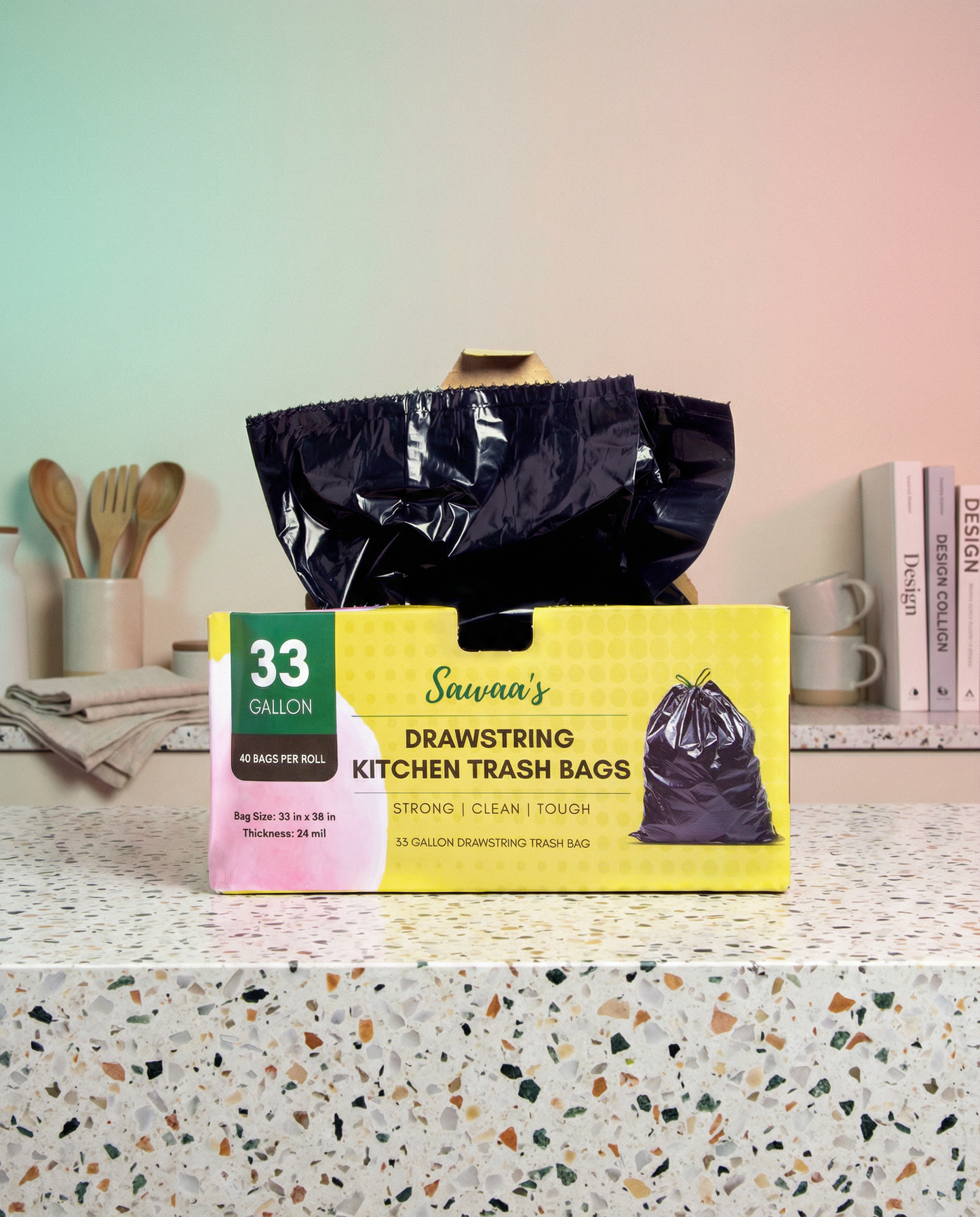 33 Gallon Tall Kitchen Drawstring Trash Bags