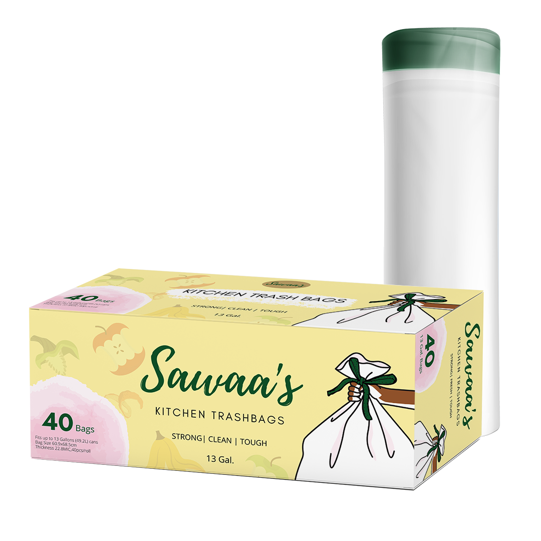 Trash Bags (13 Gallon Tall Kitchen Drawstring) , 40 Count - Sawaa's