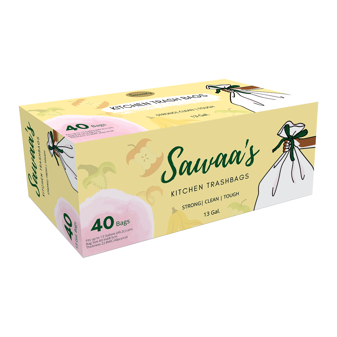 Trash Bags (13 Gallon Tall Kitchen Drawstring) , 40 Count - Sawaa's