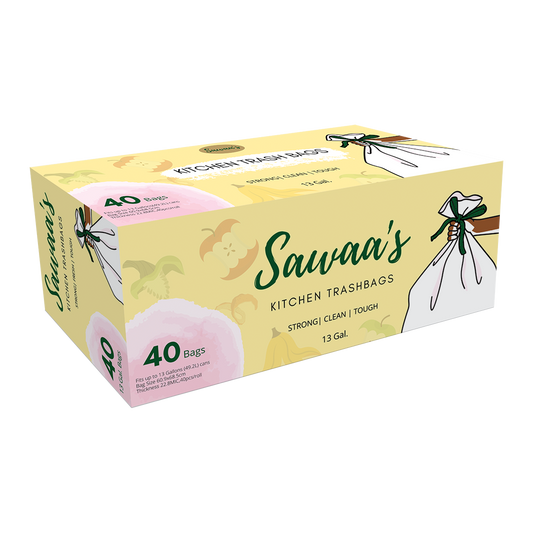Trash Bags (13 Gallon Tall Kitchen Drawstring) , 40 Count - Sawaa's